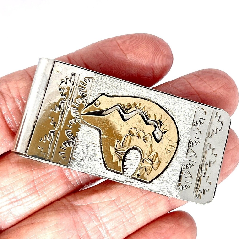 Bear Money Clip 2in Mens Gift Navajo Stamped Jones Handmade USA Native Amer